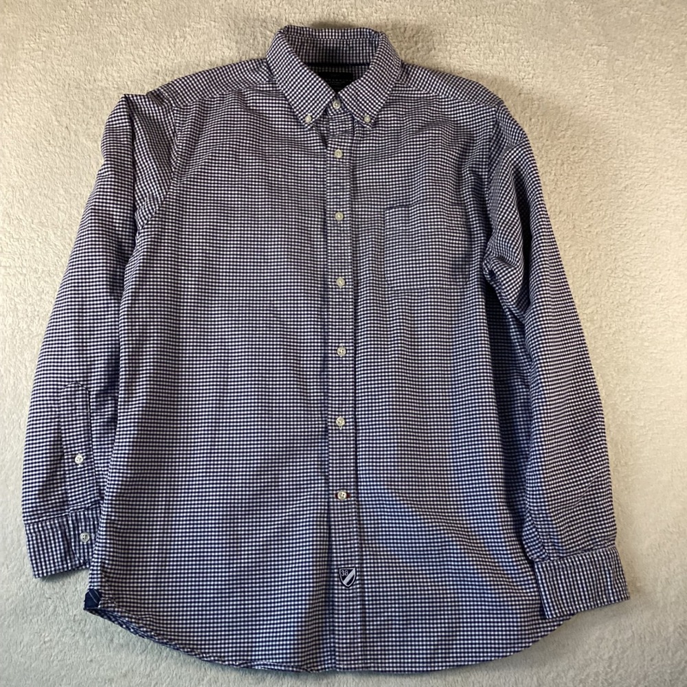 Cremieux Classics Mens Slim Fit Gingham Button Down Shirt Navy Blue White Large - Picture 2 of 8